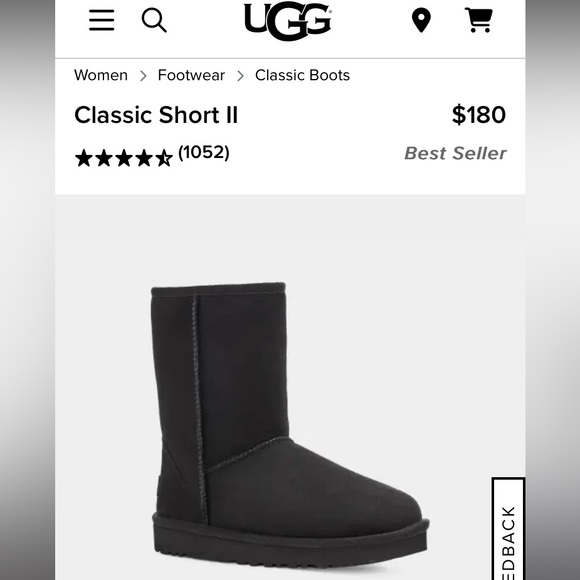 Ugg Classic Short II Shearling Lined in Black Size 7 - Picture 1 of 11
